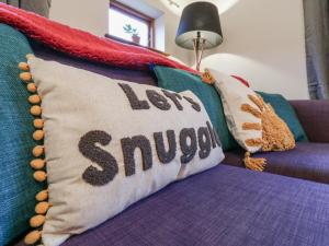 a couch with a lazy snoot pillow on it at The Pantiles in Norwich