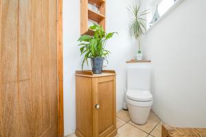 a bathroom with a toilet and a cabinet with plants at Ty Draw in HAW +25 photos