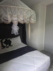 a bedroom with a large bed with a canopy at wamis Fully serviced apartments in Solwezi +1 photo