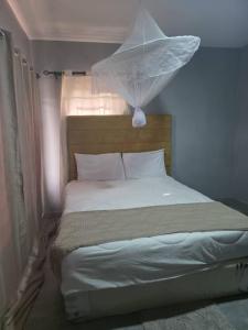 a bed with a net above it in a room at wamis Fully serviced apartments in Solwezi