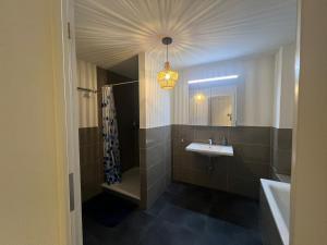 a bathroom with a sink and a mirror at Central Living Brugg - Redapartment in Brugg