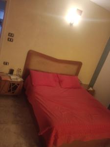 a bedroom with a bed with red sheets and a light at Al Sawy Station in Cairo