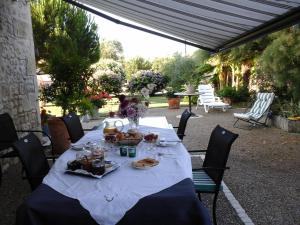 a table with a plate of food on it at LES Roses Trémières in Gémozac +4 photos