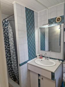 a bathroom with a sink and a shower at Gîte Moulin de l'Anet in Goult +14 photos
