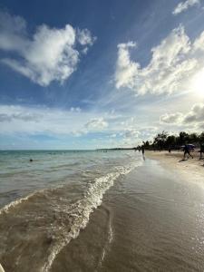 a beach with people swimming in the water at Maragogi Peroba Ville Residence in Maragogi