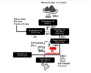 a block diagram of the moshi line island at 88kawaramachi 一軒家 in Takamatsu