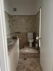 a bathroom with a toilet and a sink and a sink at Αρχοντικό Λίθος in Kastoria +28 photos
