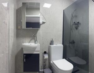 a bathroom with a toilet and a sink and a shower at ATAKORU Suit in Alacaatlı