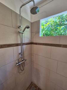 a shower stall in a bathroom with a window at Rangiroa Tiny House - Tiaré le cocoon in Tiputa +6 photos