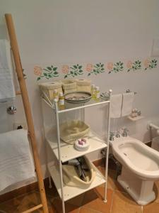 a bathroom with a shelf next to a toilet at Daphne Experience - Home, Harmony and Garden in Loreto Aprutino +86 photos