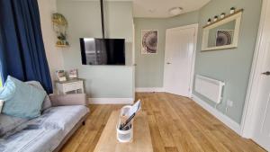 a living room with a couch and a flat screen tv at 7 The Burrows in Braunton