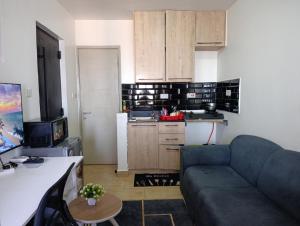 a living room with a couch and a kitchen at Executive Studio in Kinoo in Rungiri