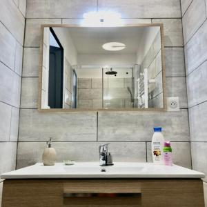 a bathroom with a sink and a mirror at Centre ville 38 Maréchaux in Saint-Jean-dʼAngély