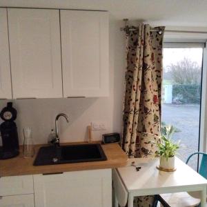 a kitchen with a sink and a window at Studio Nature in Marboz