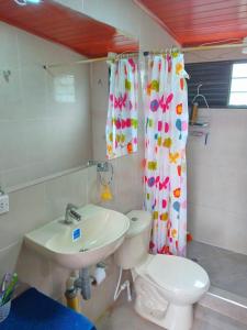 a bathroom with a toilet and a sink at Finca La Milagrosa in Cómbita +10 photos