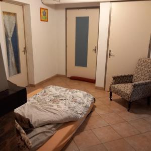 a room with a bed and a chair in it at Vive le vert pomme ! in Saint-Romain-sur-Vienne +2 photos
