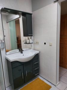 a bathroom with a sink and a mirror at Gemütliches Feriendomizil in Niederorschel