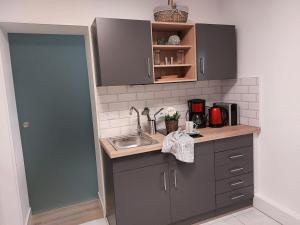 a small kitchen with a sink and a counter at Gemütliches Feriendomizil in Niederorschel