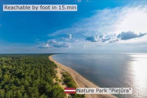 an aerial view of a beach in mins at Rabarberi LV just 15min walk to SeaSide in Saulkrasti