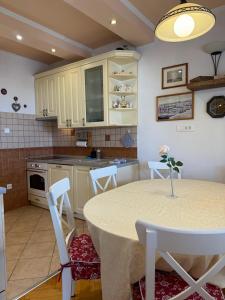 a kitchen with a table and chairs in a kitchen at Apartment Ornik in Crikvenica
