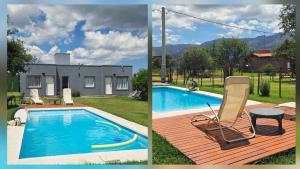 two pictures of a swimming pool and a house at La Jocunda - Cortaderas - Piscu Yaco in Cortaderas
