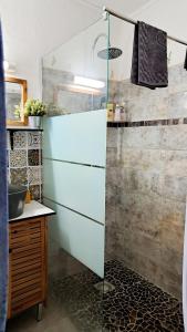 a bathroom with a shower and a sink at Le LiloVert - Studio 24 m2 in Le Carbet +26 photos