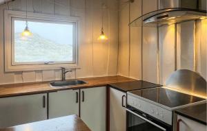 a kitchen with a sink and a window at Holiday Home Hvide Sande 20 in Bjerregård