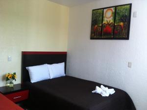 ein Schlafzimmer mit einem Bett und einem Gemälde an der Wand in der Unterkunft Hotel Grow in Calaverna