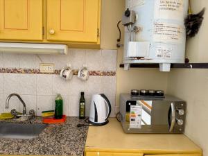 a kitchen counter with a microwave and a sink at Magos al sur Mare in Las Grutas