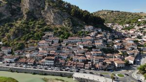 an aerial view of a town on a mountain at Veranda Guest House in Berat