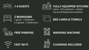 a group of white icons on a black background at Comfort Housing Apartments - Tendo Stay in Falkensee