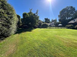a large field of grass with the sun in the sky at Cabañas Agua y Campo in Osorno