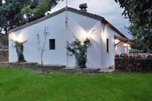 una pequeña casa blanca con luces encima en Casas Rurales La Lapa, en El Cerro del Hierro