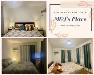 a collage of three pictures of a bedroom at M&Js Place in Cebu City