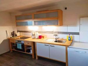 a small kitchen with a sink and a counter at Nachhaltiges Ferienhaus in Steinheim in Steinheim +18 photos