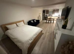 a bedroom with a bed and a living room at Garden and chill in Tijuana +5 photos