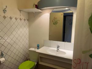 a bathroom with a green toilet and a sink at APPARTEMENT LOTUS avec PISCINE et à 3 min de la PLAGE Pointe Marin in Sainte-Anne