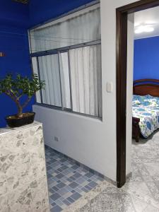 a bedroom with a window and a potted plant at Van Gogh Duitama in Duitama