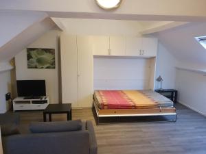 a bedroom with a large bed and a couch at Studio meublé in Zaventem