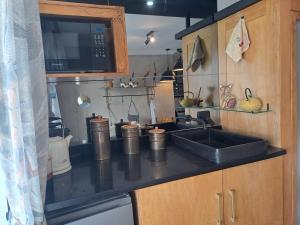 a kitchen counter with a sink and a microwave at Boutique Inn - Quintessence in Gordonʼs Bay
