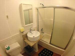 a bathroom with a sink and a shower at Venice Beach Hostel in Los Angeles