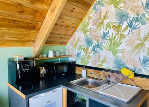 a kitchen with a sink and a wall at Anaélodge in Le Tampon