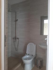 a bathroom with a toilet and a sink at Cozy Cottage Bakuriani in Bakuriani
