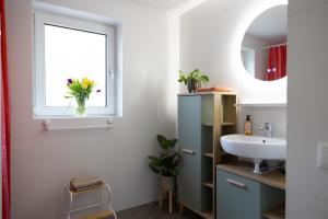 a bathroom with a sink and a window at Vakantiehuis Vliegend Hert Veluwe in Nunspeet +47 photos