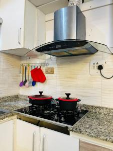 two pots on top of a stove in a kitchen at OS Dominion Homes in Mama