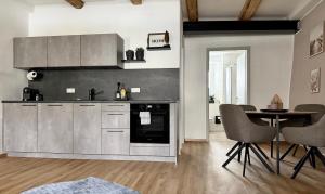 a kitchen with a table and chairs in a room at Wohnzeit by Zirwick Apartment in Windischeschenbach