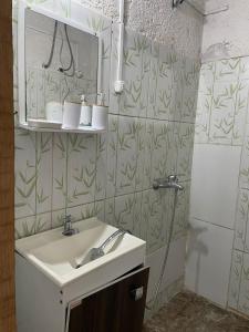 a bathroom with a sink and a mirror and a shower at Inactivo in Chuy