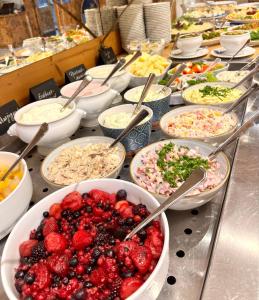 a buffet with bowls of berries and other food at Hotel Nordkap in Karlshagen +36 photos