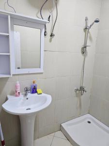 a bathroom with a sink and a shower at Ground floor Garden & Pool & Beach Studio in Sharm El Sheikh +20 photos