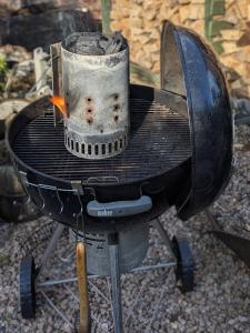 a grill with a pot on top of it at The Cairn at North Lodge, Rural Guest Suite in Kirriemuir